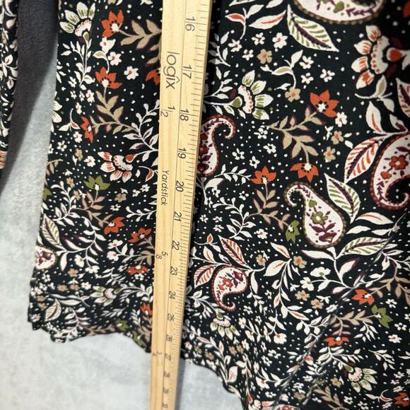 J Jill Top L Tunic Pima Crew Neck High Low Tee Brown Sleeves Fall Floral Paisley - Picture 6 of 9
